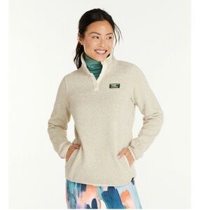 L. L. Bean Sweater Fleece Pullover Top Snap Button Casual Cozy Outdoor Cream XSP